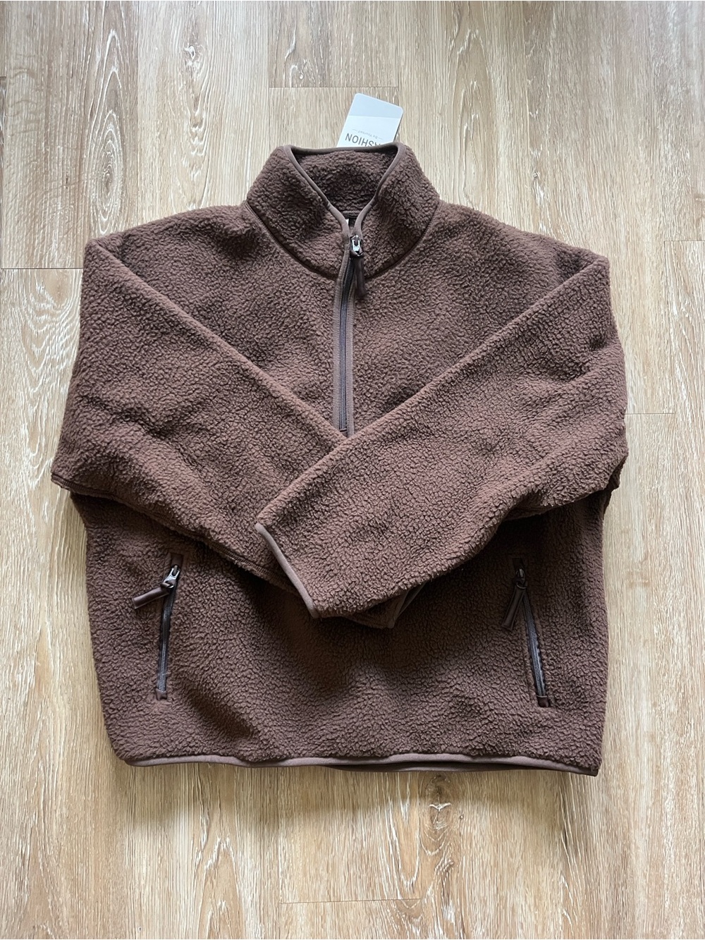 Cozy Brown Sherpa Quarter-Zip Pullover